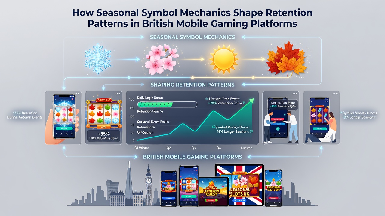 Graph and charts showing retention rate fluctuations tied to seasonal symbol changes on mobile devices