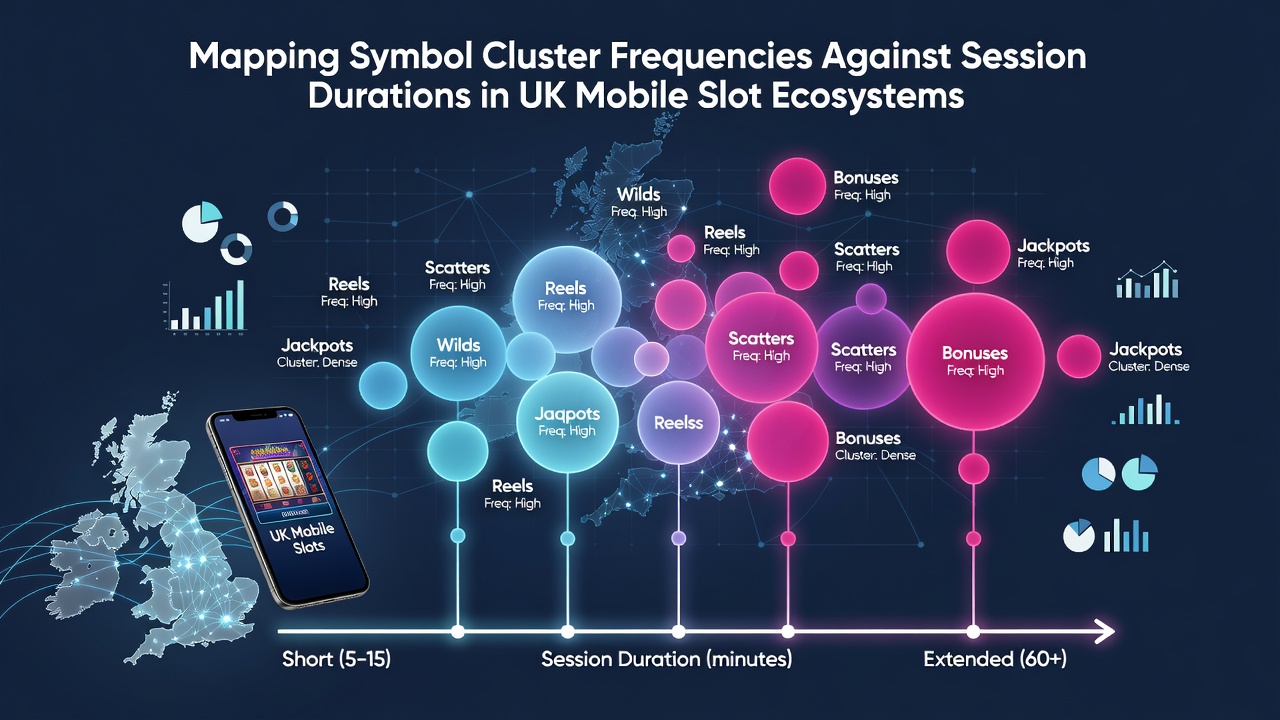 Visualization of symbol cluster frequency data plotted against mobile session duration metrics from UK slot platforms