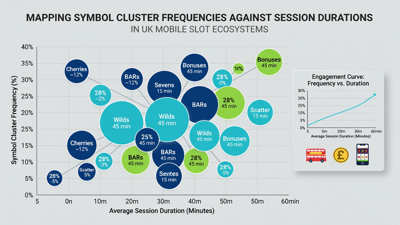 Graph illustrating cluster frequency trends segmented by session length brackets in British mobile slot data